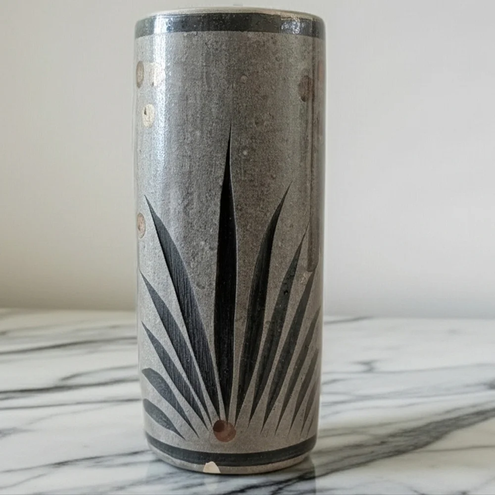 Mexican Tonala Folk Art Floral Ceramic Vase